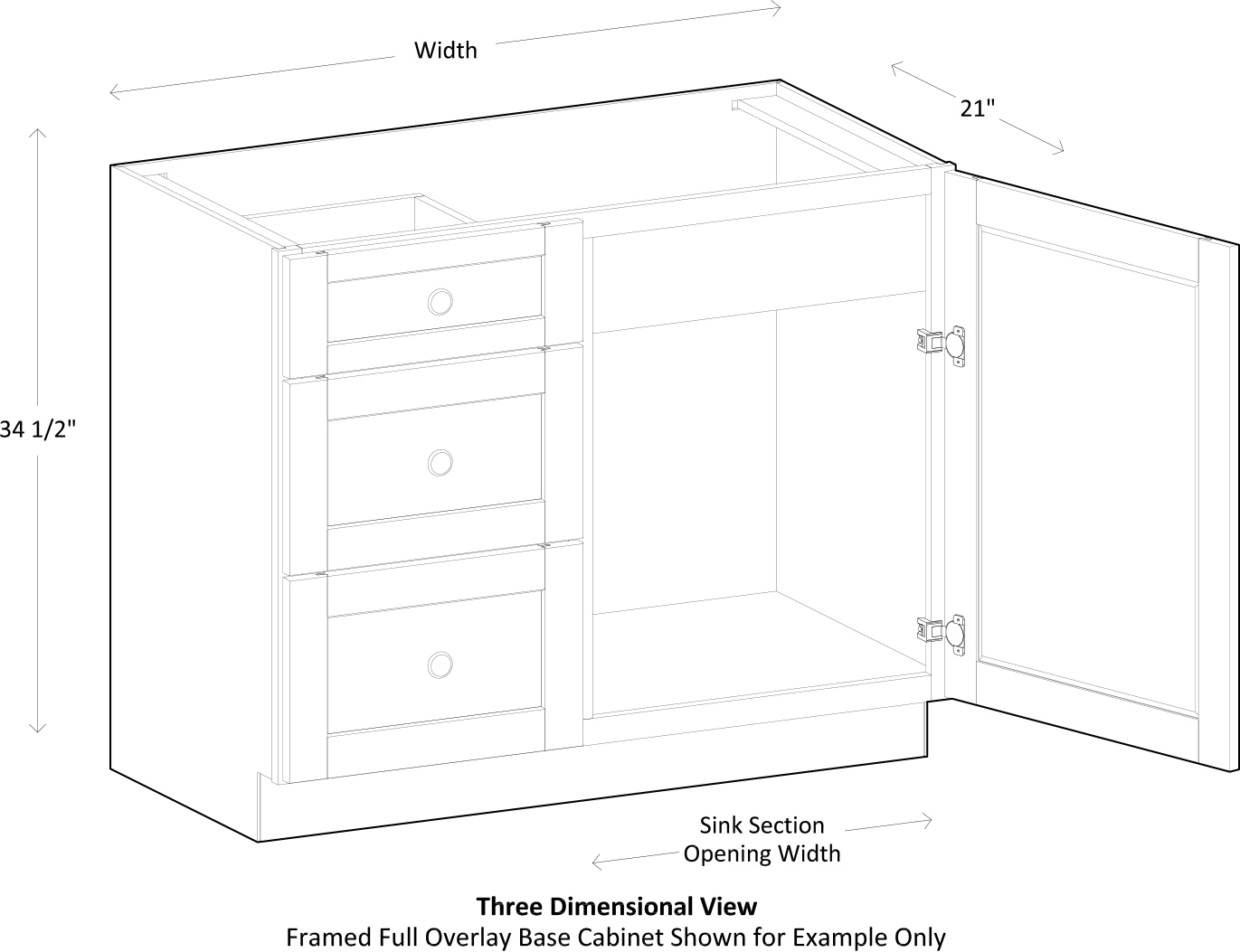 Specsheet Vanity Sink Base Full 1Door 3Drawer
